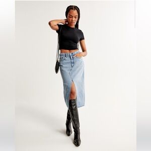 Abercrombie & Fitch Denim Midi Skirt - Light Wash